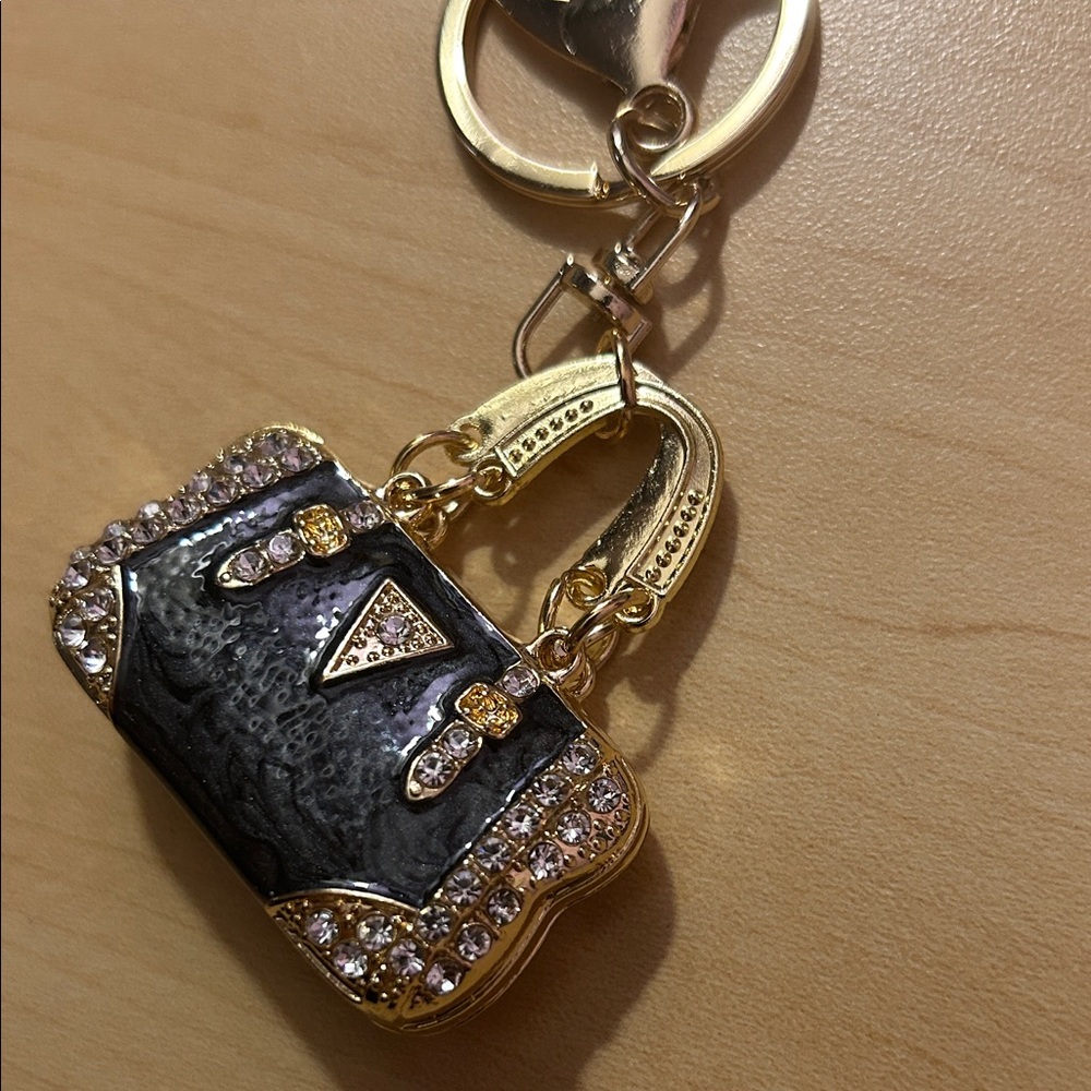 Gold and Blue Handbag Keychain or Bag Charm NEW